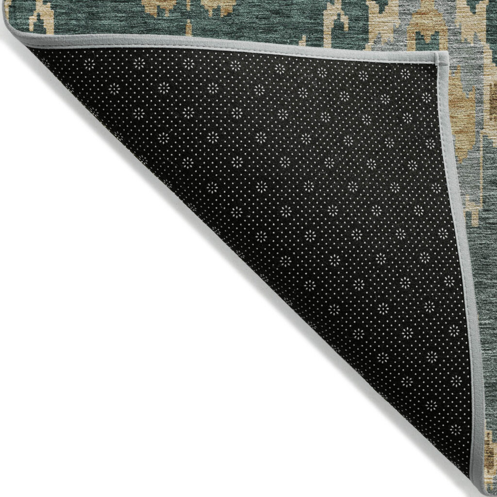 5' X 8' Green Gray And Gold Ikat Washable Indoor Outdoor Area Rug