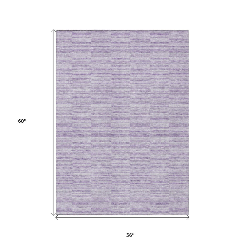 3' X 5' Plum And Purple Striped Washable Indoor Outdoor Area Rug