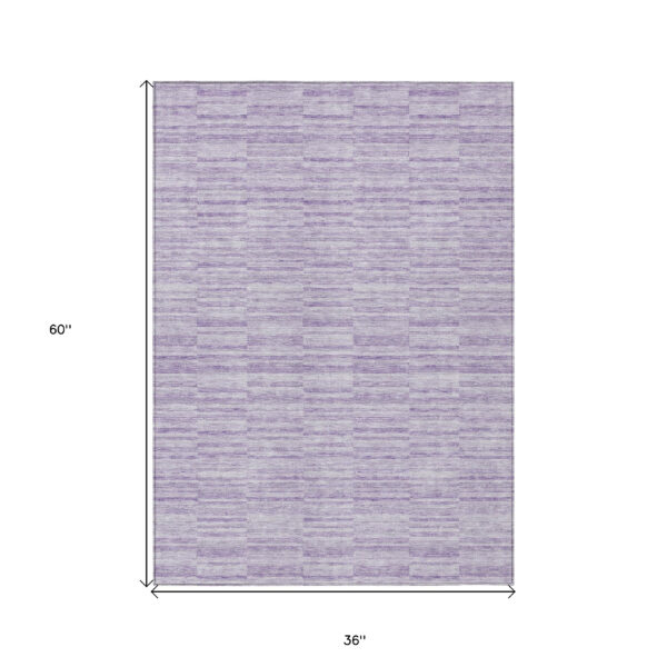 3' X 5' Plum And Purple Striped Washable Indoor Outdoor Area Rug