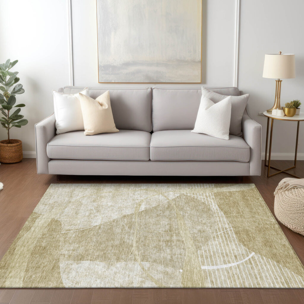 3' X 5' Beige Taupe And Tan Abstract Washable Indoor Outdoor Area Rug
