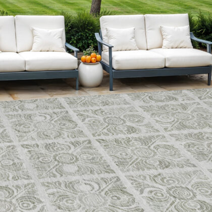 9' X 12' Taupe Beige And Tan Medallion Washable Indoor Outdoor Area Rug