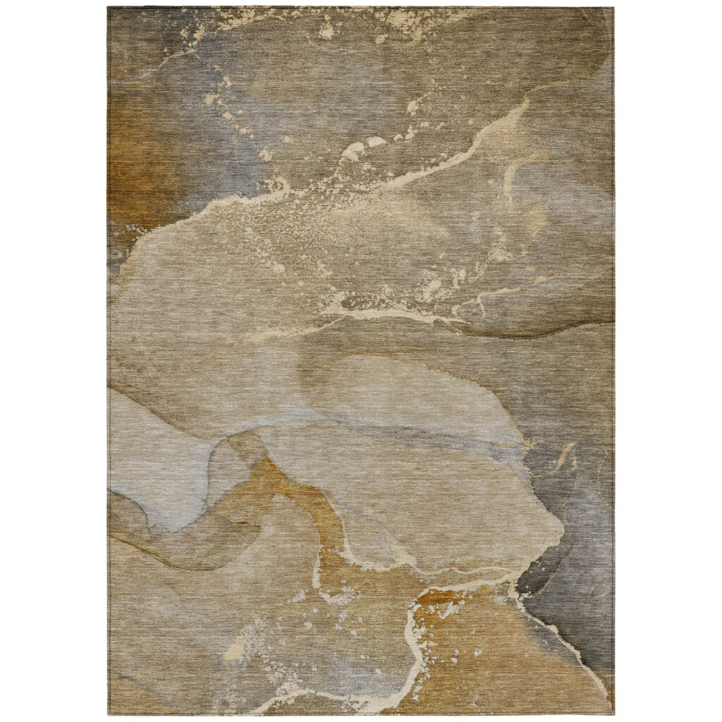 5' X 8' Brown Beige and Gold Abstract Washable Indoor Outdoor Area Rug