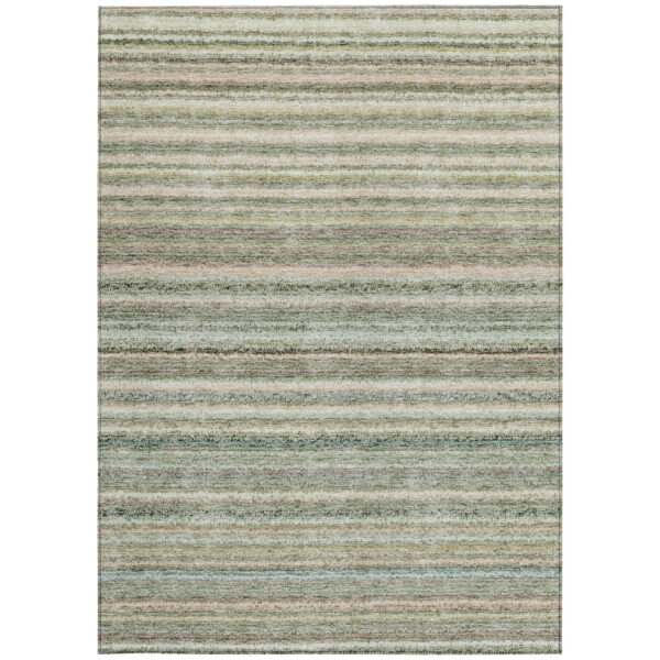9' X 12' Sage Mint Green And Beige Striped Washable Indoor Outdoor Area Rug
