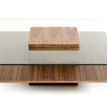 14" Walnut Veneer And Glass Coffee Table