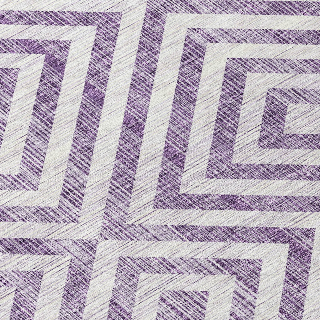 3' X 5' Purple And Ivory Geometric Washable Indoor Outdoor Area Rug