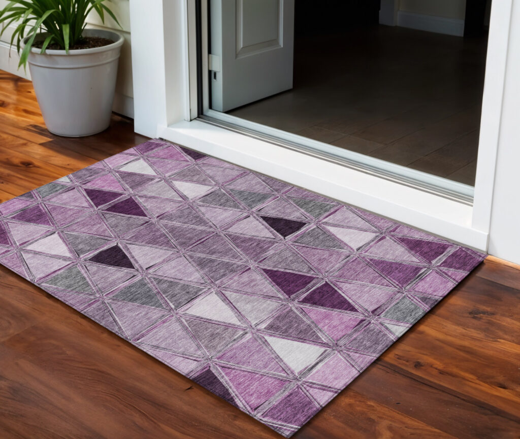 3' X 5' Merlot Purple And Lavender Geometric Washable Indoor Outdoor Area Rug