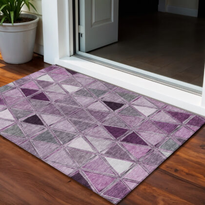 3' X 5' Merlot Purple And Lavender Geometric Washable Indoor Outdoor Area Rug