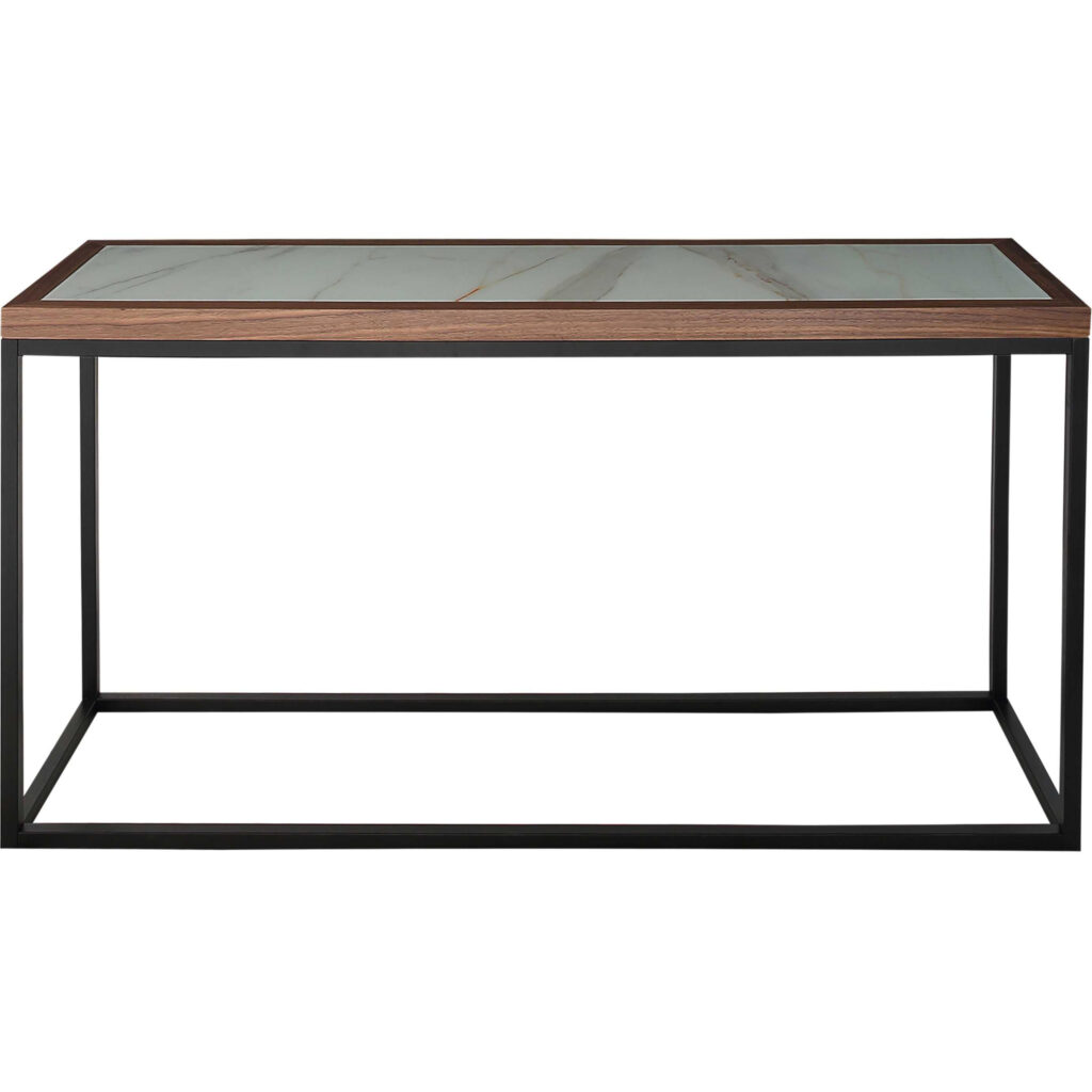 59" Brown White and Black Genuine Marble Frame Console Table
