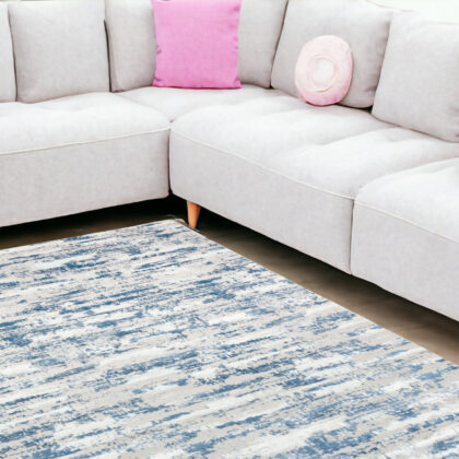 10' x 13' Navy Blue Abstract Washable Non Skid Area Rug