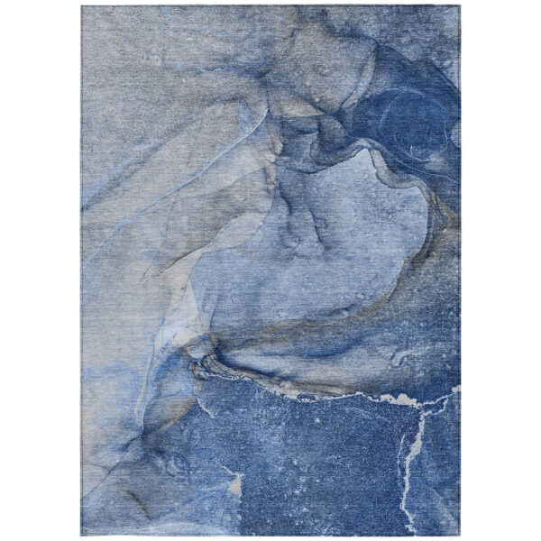 3' X 5' Navy Blue Abstract Washable Non Skid Indoor Outdoor Area Rug