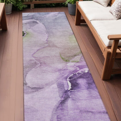2' X 8' Purple Abstract Washable Indoor Outdoor Runner Rug