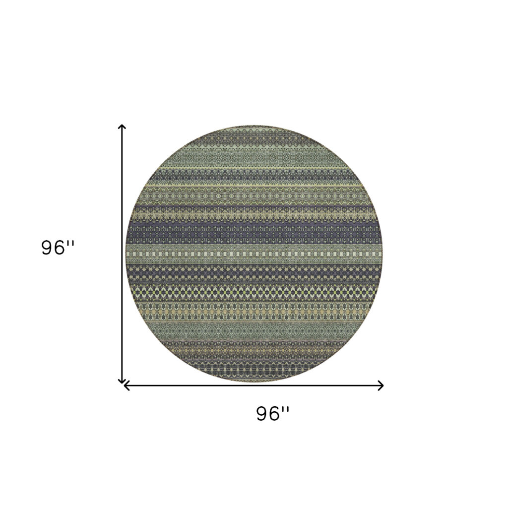 8' Round Sage Round Striped Washable Non Skid Indoor Outdoor Area Rug