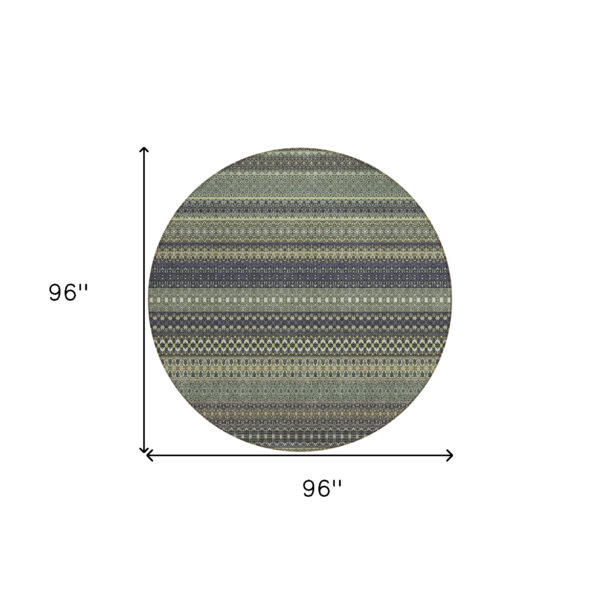 8' Round Sage Round Striped Washable Non Skid Indoor Outdoor Area Rug