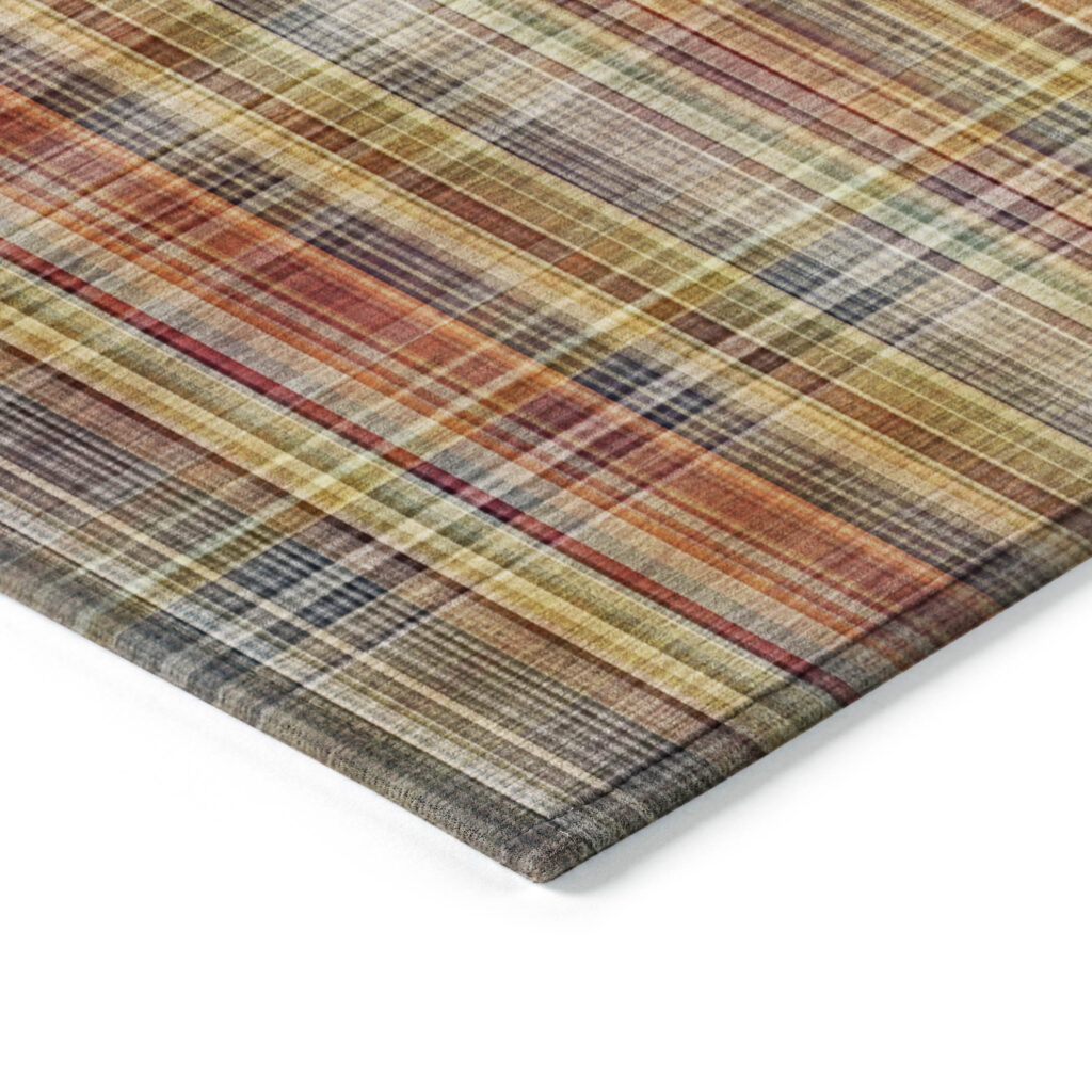 8' Round Orange Round Plaid Washable Non Skid Indoor Outdoor Area Rug