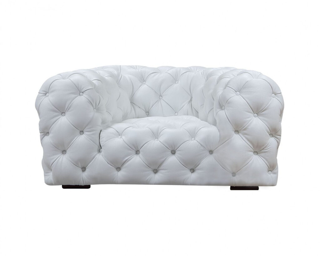 57" White And Black Top Grain Leather Tufted Arm Chair