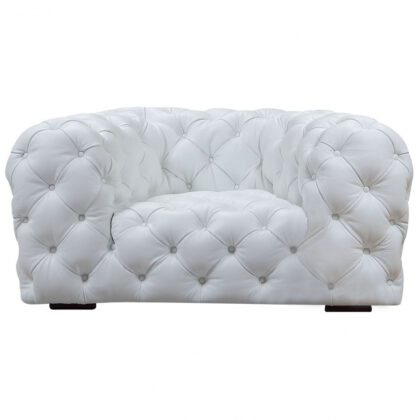 57" White And Black Top Grain Leather Tufted Arm Chair