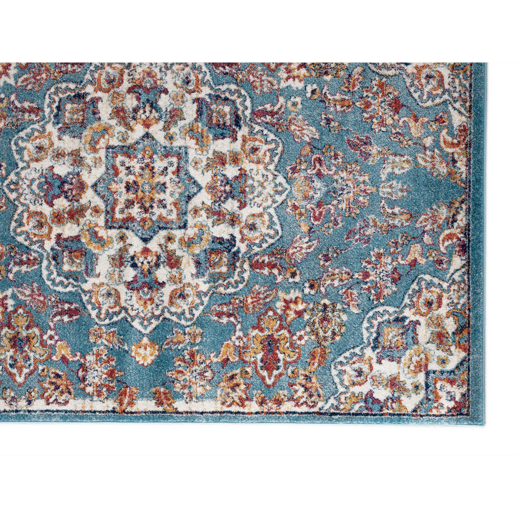 4' x 6' Blue and Orange Medallion Power Loom Area Rug