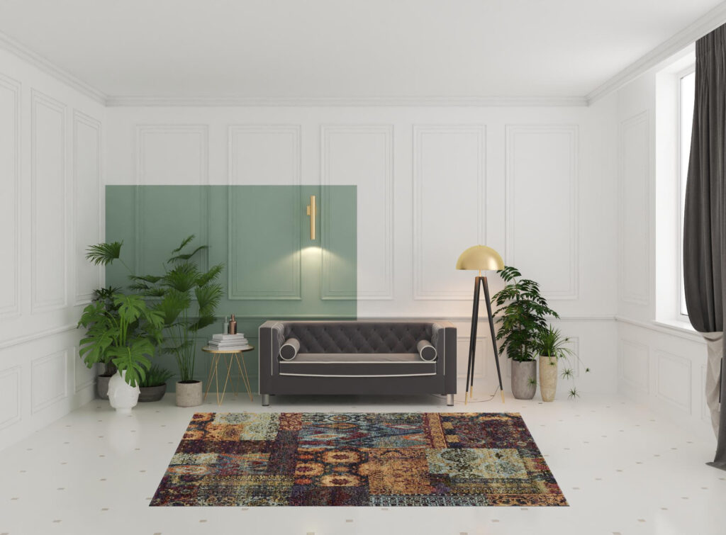 6' X 9' Gold Blue Purple Green And Red Abstract Power Loom Stain Resistant Area Rug