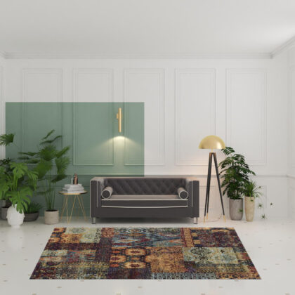 6' X 9' Gold Blue Purple Green And Red Abstract Power Loom Stain Resistant Area Rug