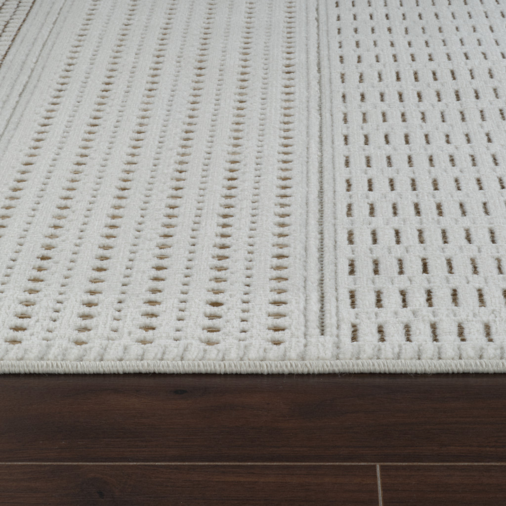 4' X 6' Beige and Brown Geometric Distressed Indoor Outdoor Area Rug