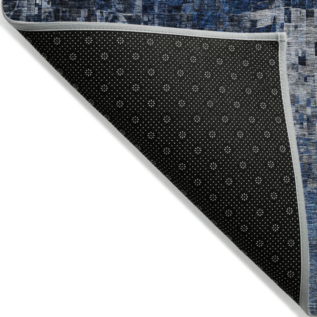 5' X 8' Navy Blue And Denim Blue Abstract Washable Indoor Outdoor Area Rug