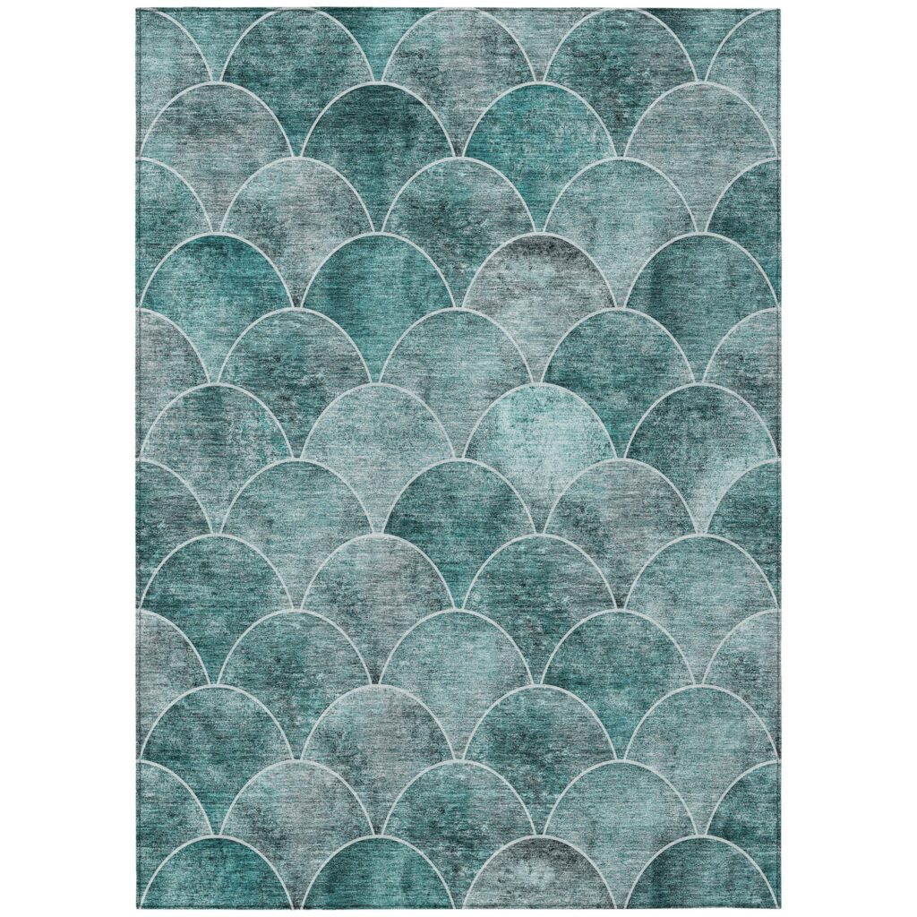10' X 14' Teal Blue Aqua And Gray Abstract Washable Indoor Outdoor Area Rug