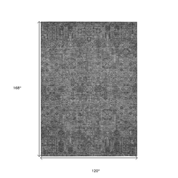 10' X 14' Charcoal And Silver Floral Washable Indoor Outdoor Area Rug