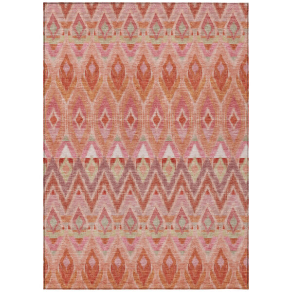 9' X 12' Pink Salmon And Blush Southwestern Washable Indoor Outdoor Area Rug