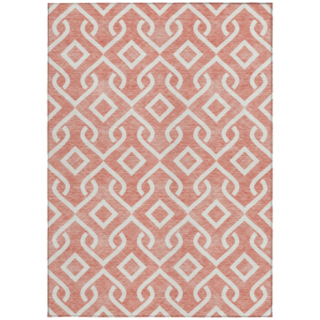 3' X 5' Salmon And Ivory Geometric Washable Indoor Outdoor Area Rug