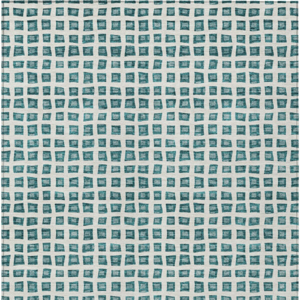 3' X 5' Teal Blue And Ivory Geometric Washable Indoor Outdoor Area Rug