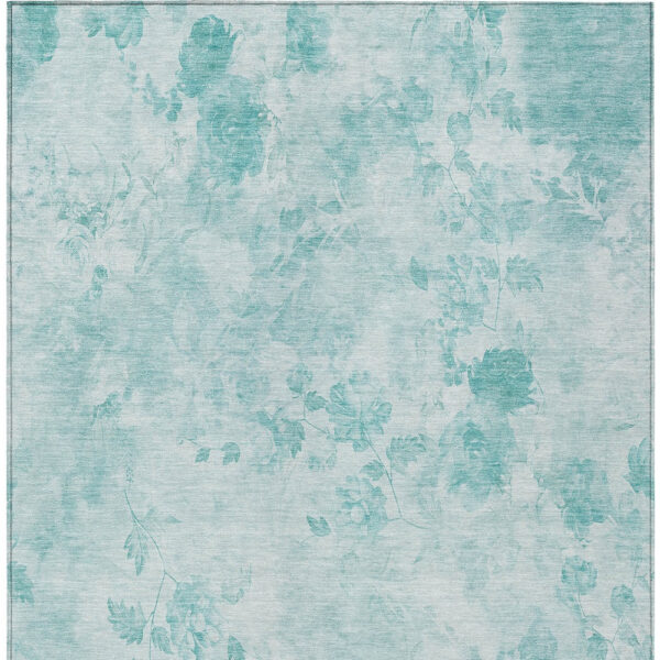 9' X 12' Aqua Teal Blue And Ivory Floral Washable Indoor Outdoor Area Rug