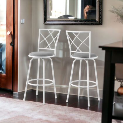 Set of Two 28" Gray and White Metal Bar Chairs