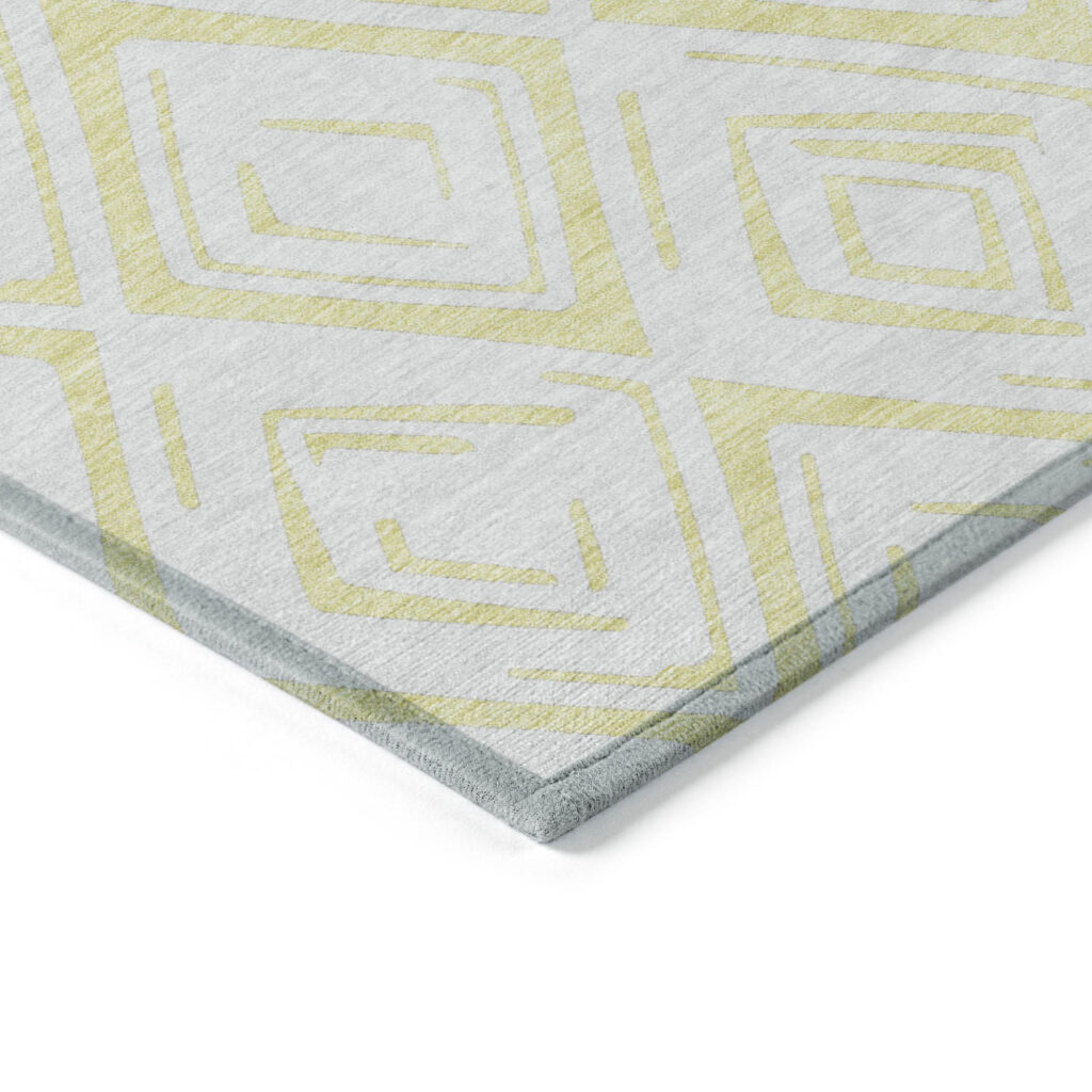 8' Yellow And Ivory Round Geometric Washable Indoor Outdoor Area Rug