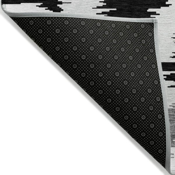 5' X 8' Black Gray And Silver Abstract Washable Indoor Outdoor Area Rug