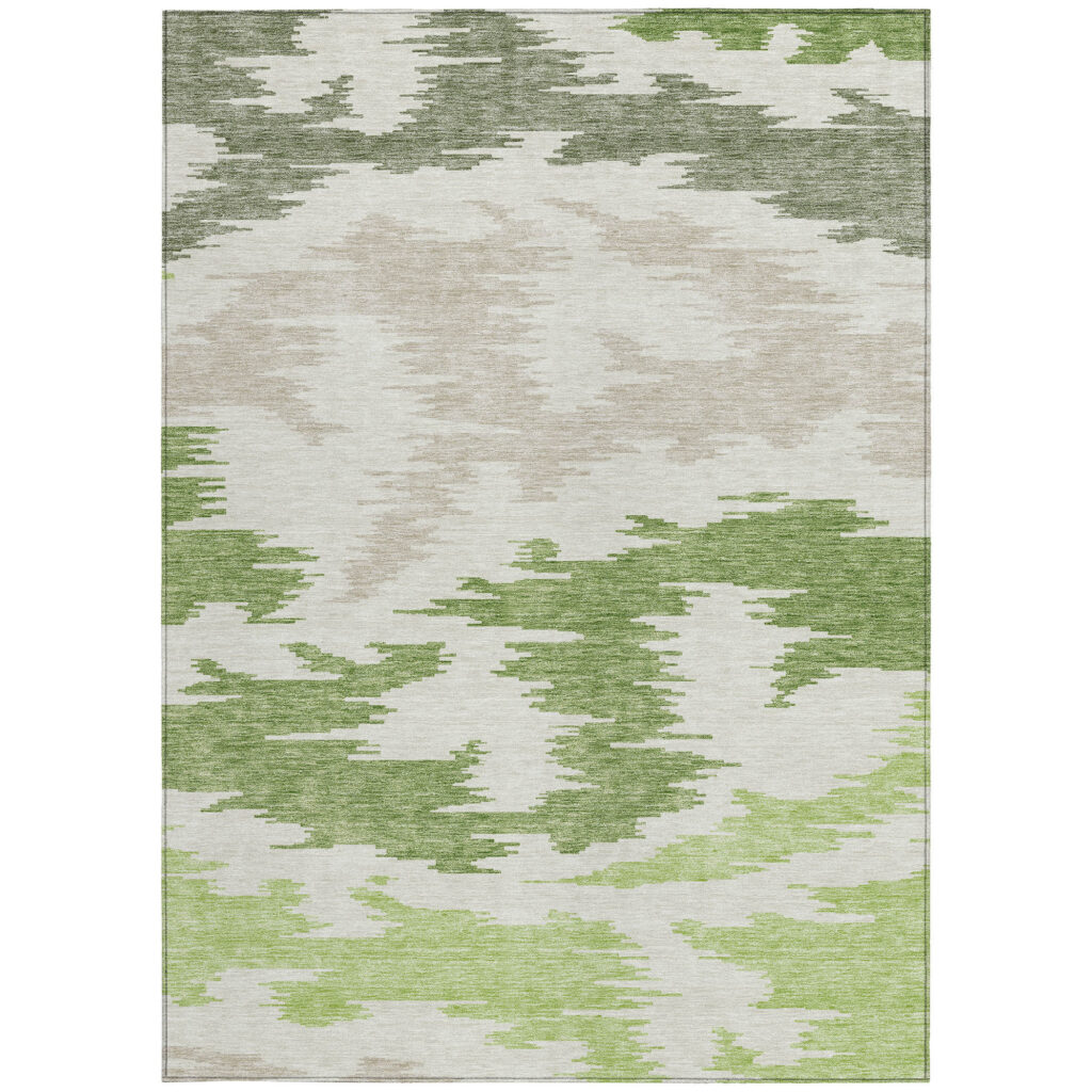 5' X 8' Olive Green And Beige Abstract Washable Indoor Outdoor Area Rug
