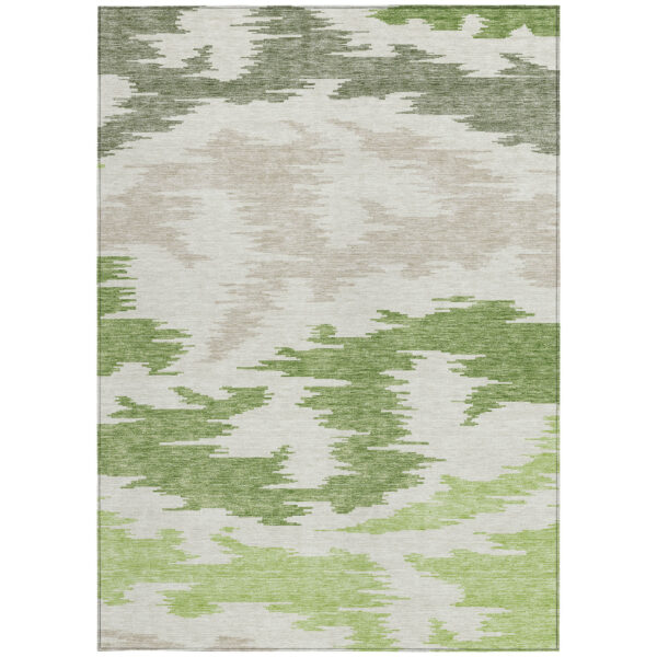 5' X 8' Olive Green And Beige Abstract Washable Indoor Outdoor Area Rug