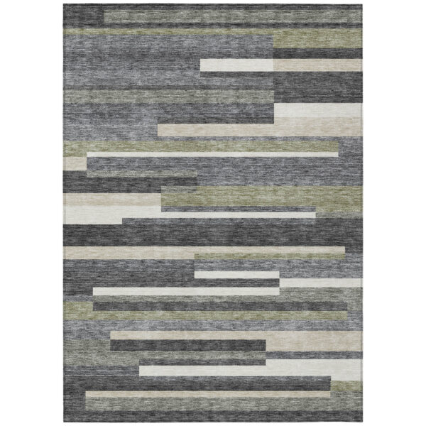 3' X 5' Charcoal Gray And Silver Striped Washable Indoor Outdoor Area Rug