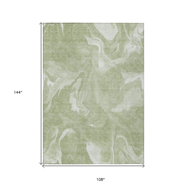 9' X 12' Artichoke Green Fern Green And Ivory Abstract Washable Indoor Outdoor Area Rug