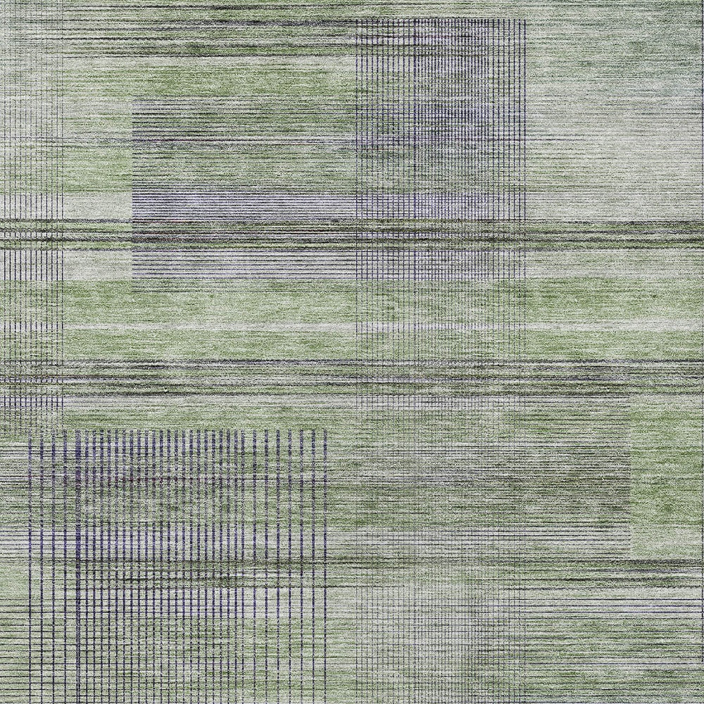 9' X 12' Artichoke Green Purple And Fern Green Striped Washable Indoor Outdoor Area Rug