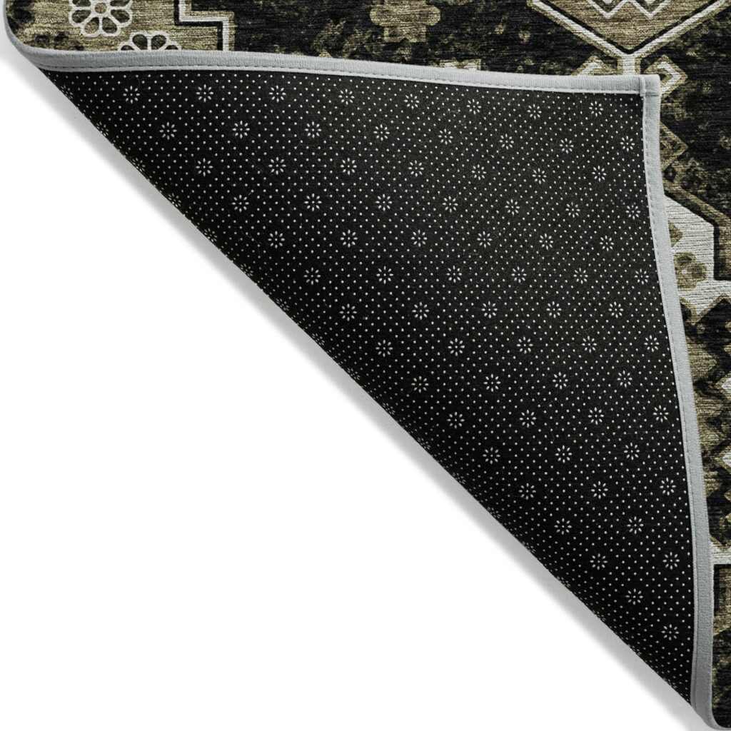 9' X 12' Black Ivory And Taupe Medallion Washable Indoor Outdoor Area Rug