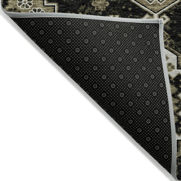 9' X 12' Black Ivory And Taupe Medallion Washable Indoor Outdoor Area Rug
