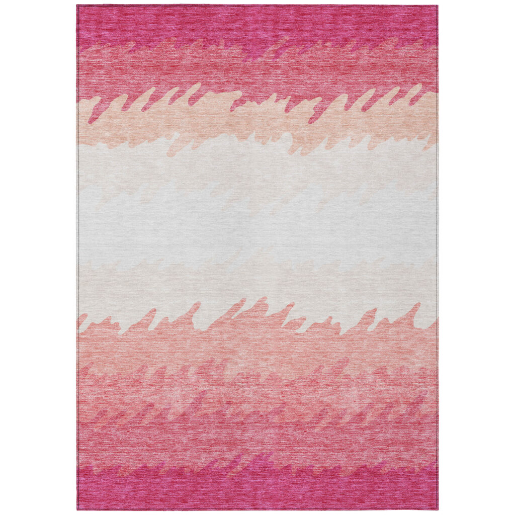 10' X 14' Blush Pink And Ivory Striped Washable Indoor Outdoor Area Rug