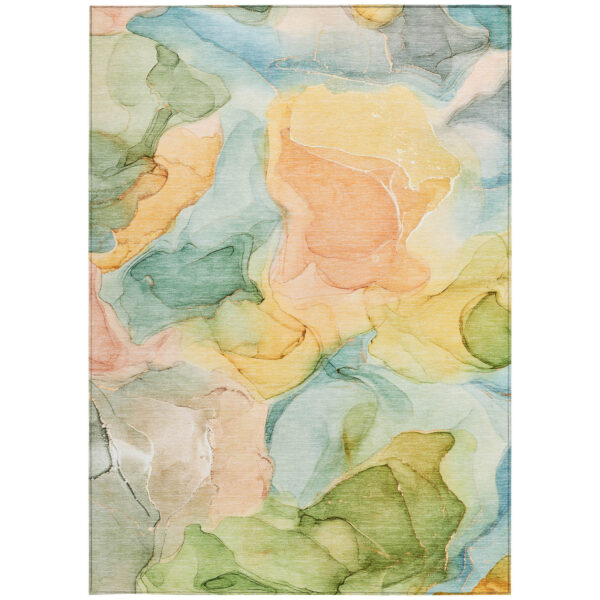 5' X 8' Blue Abstract Washable Non Skid Indoor Outdoor Area Rug