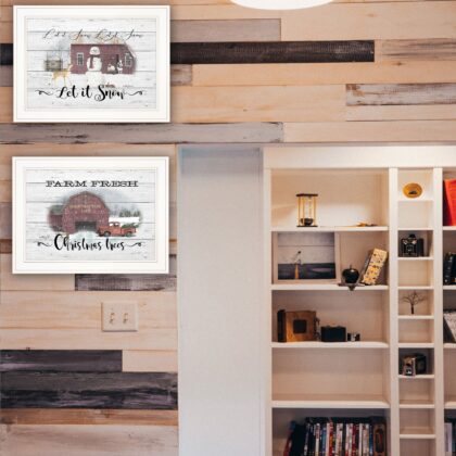 Set Of Two Farm Christmas 1 White Framed Print Wall Art