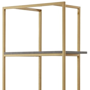 68" Gray Stainless Steel Four Tier Etagere Bookcase with a drawer