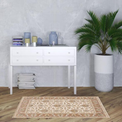 3' X 5' Rust And Ivory Oriental Power Loom Stain Resistant Area Rug With Fringe