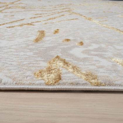 5' x 8' Ivory and Gold Abstract Area Rug