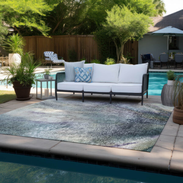 3' X 5' Ivory Abstract Washable Non Skid Indoor Outdoor Area Rug