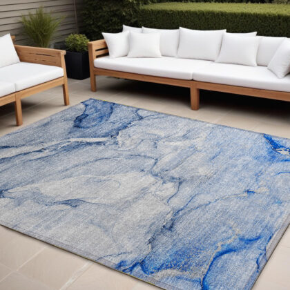 10' X 14' Navy Blue Abstract Washable Non Skid Indoor Outdoor Area Rug