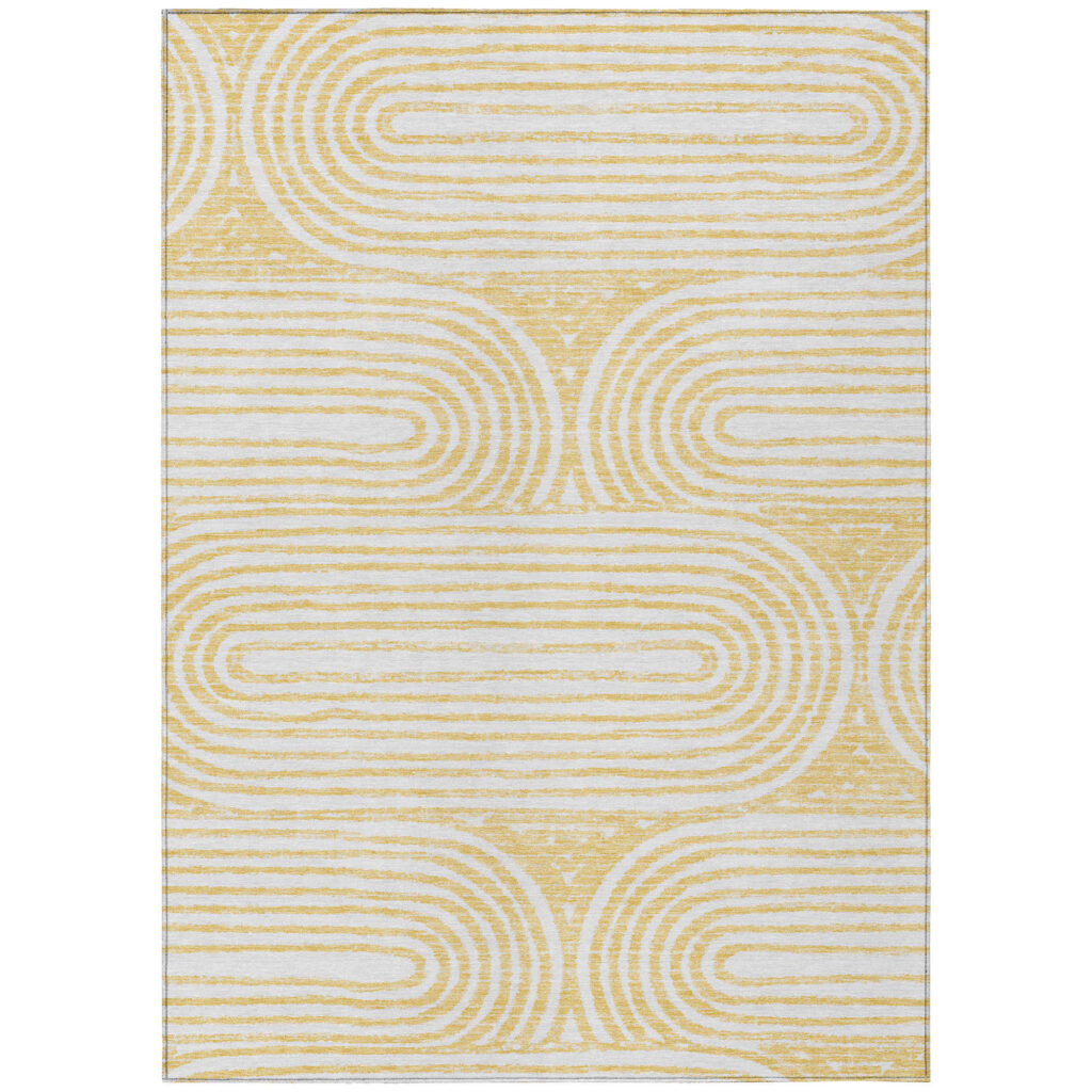 8' X 10' Gold and White Abstract Washable Non Skid Indoor Outdoor Area Rug
